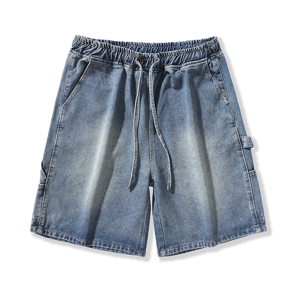 Men's Summer Dark Wash Carpenter Drawstring Denim Shorts