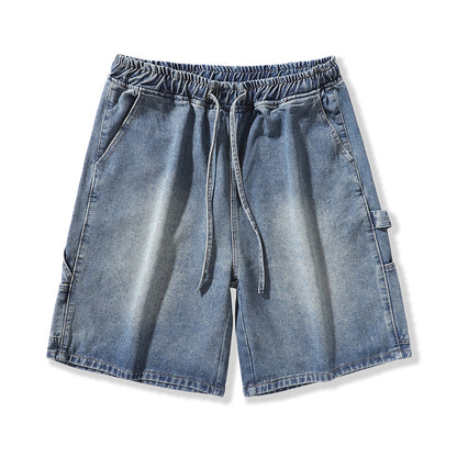 Men's Summer Dark Wash Carpenter Drawstring Denim Shorts