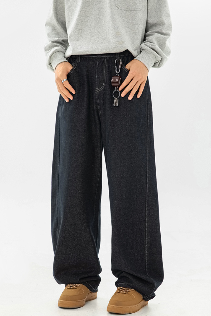 Men's Spring Panel Stitch Raw Denim Retro Straight Jeans