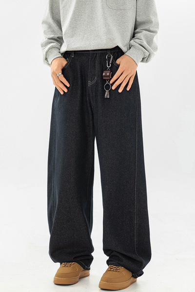 Men's Spring Panel Stitch Raw Denim Retro Straight Jeans