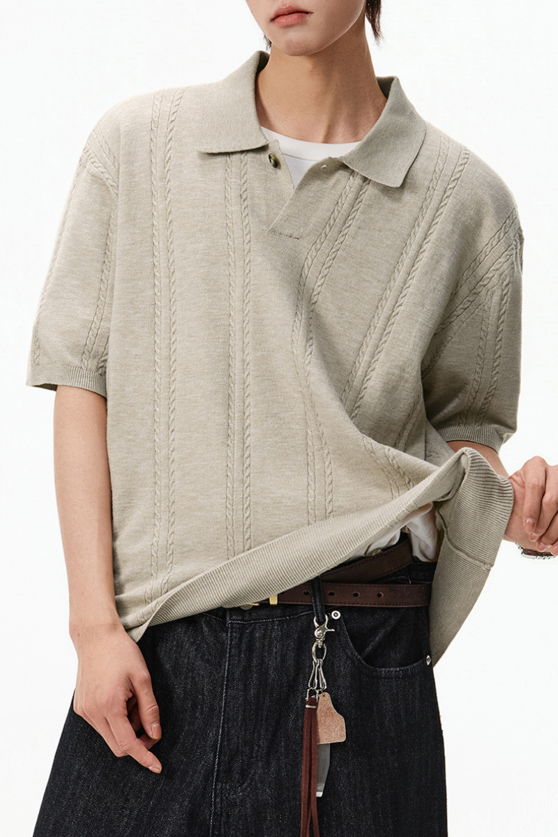 Men's Summer Cable Knit Breathable Old Money Loose Polo