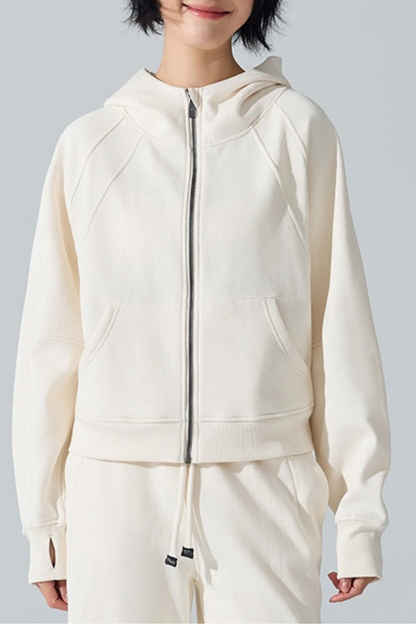 Women Fall Clothing Cozy Thermal Fleece Hooded Zip Jacket