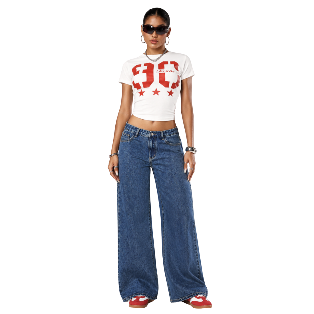 Women's high-waisted heavyweight loose wide-leg jeans