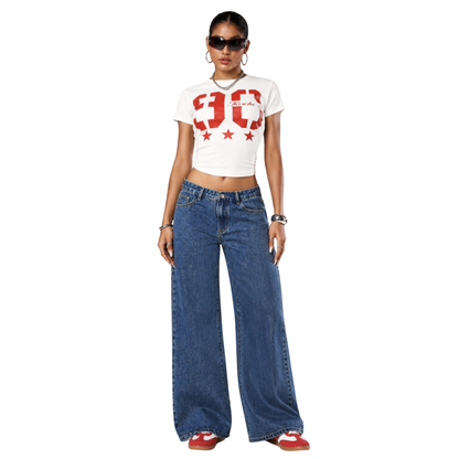 Women's high-waisted heavyweight loose wide-leg jeans