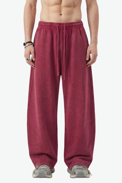 Unisex 360g Cotton Washed Elastic Curved Wide Pants
