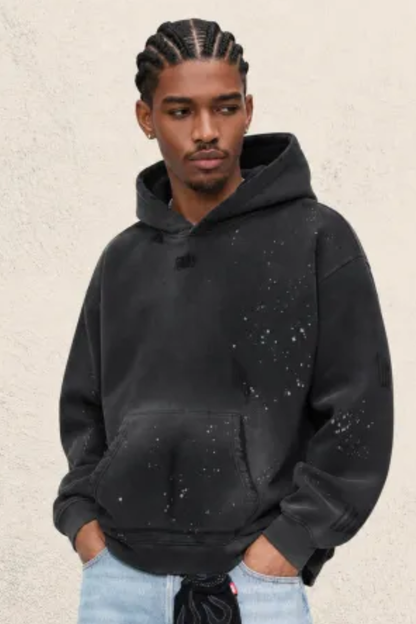 Men's Fall Splatter-Wash Distressed Pullover Hoodie