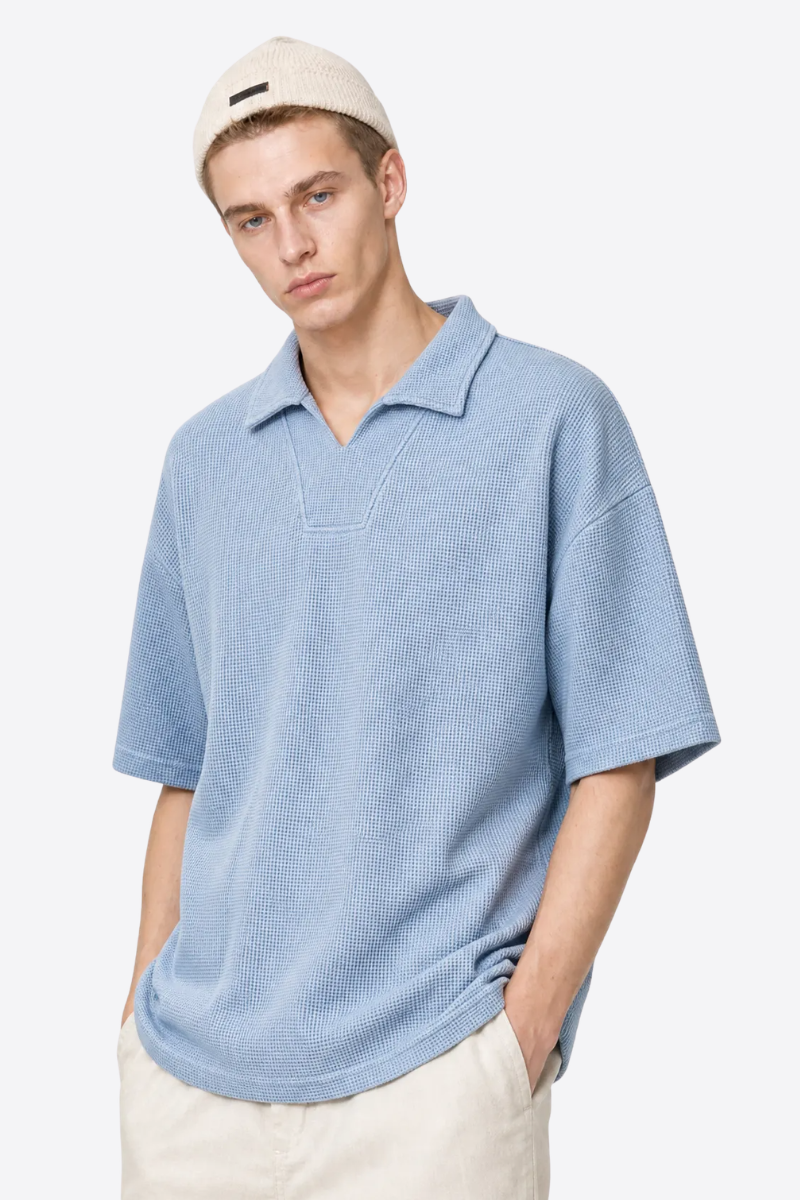 Men's 290g Heavy Waffle Snow Wash V-Neck Polo