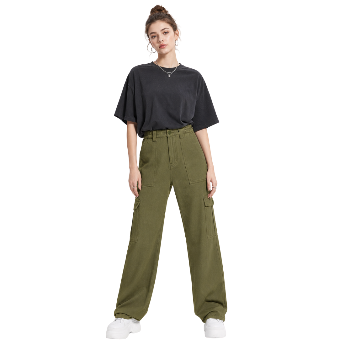 Women's High Waist Multi-Pocket Wide Leg Cargo Jeans
