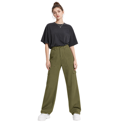 Women's High Waist Multi-Pocket Wide Leg Cargo Jeans
