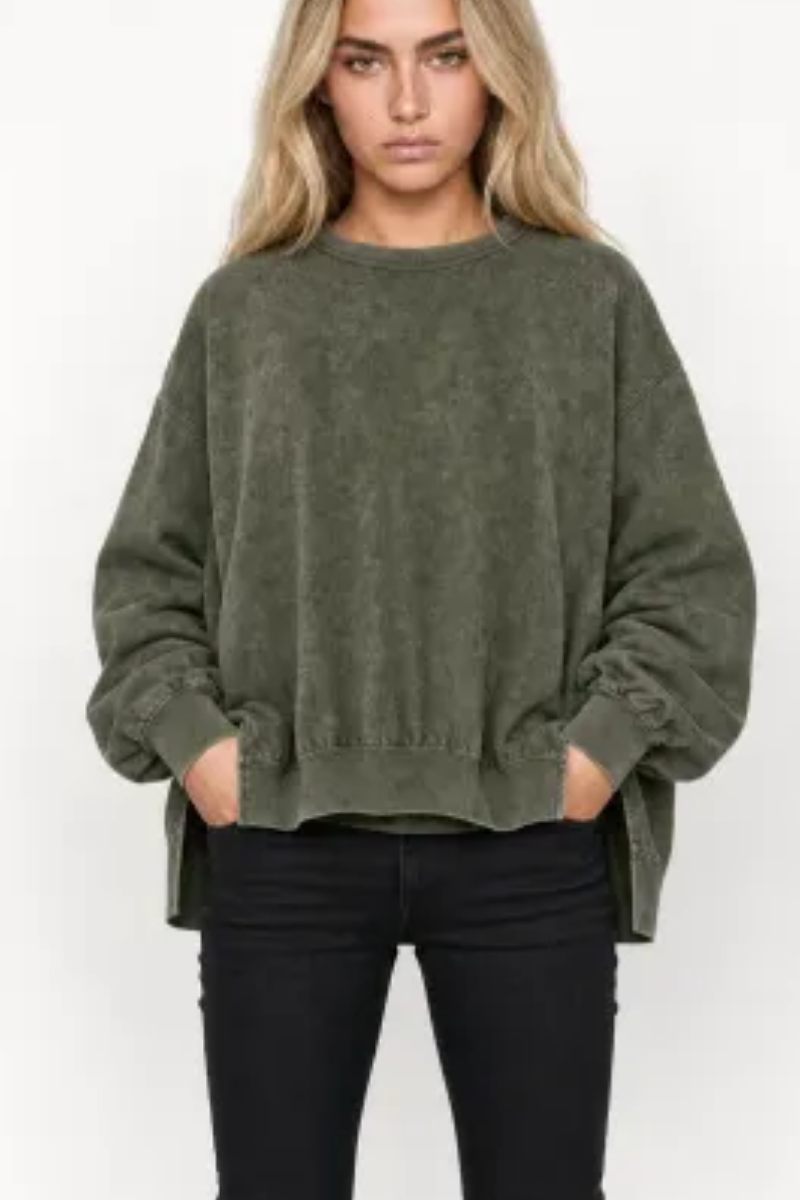 Women Fall Washed Vintage Loose Crew Neck Sweatshirt