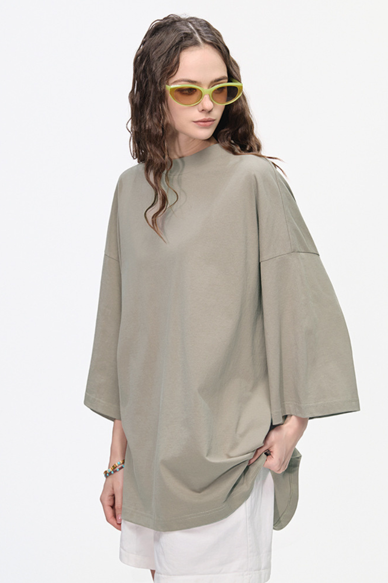 Women's Retro Cotton Drop-Shoulder Solid T-shirt