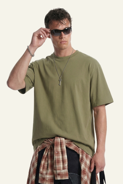 Men's Streetwear Loose-Fitting Drop Shoulders Solid T-shirt
