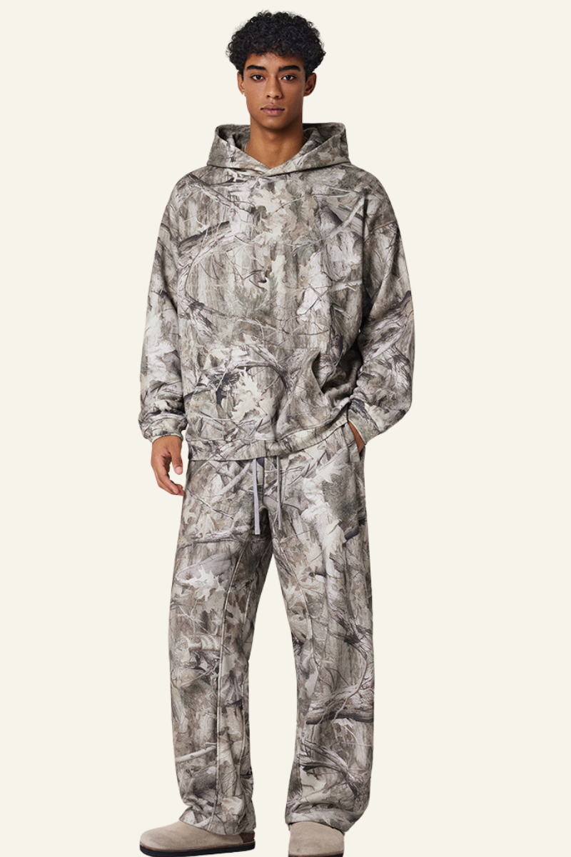Men's Camouflage Set:Fleece-lined Hoodie And Casual Pants