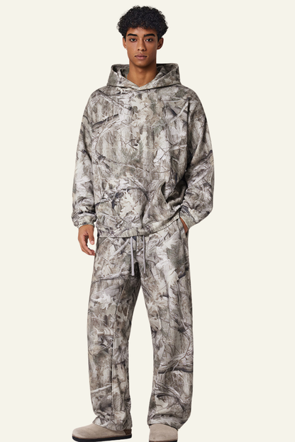 Men's Camouflage Set:Fleece-lined Hoodie And Casual Pants