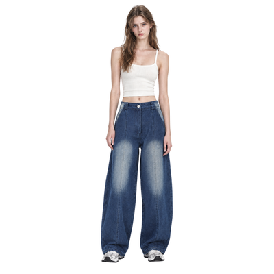 Women's Vintage Washed High Waist Wide Leg Jeans
