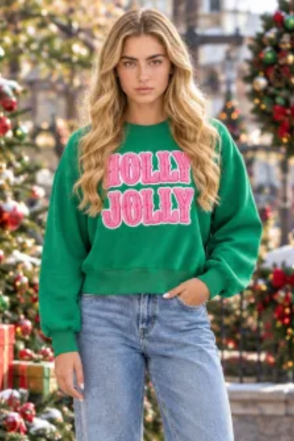 Women's Christmas Letter Print Loose Crew Neck Sweatshirt