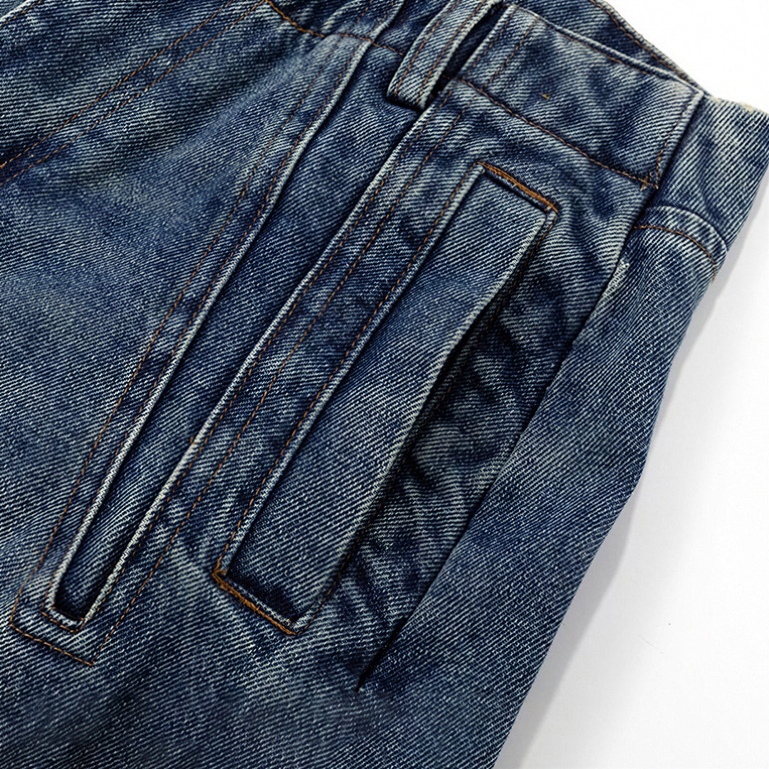 Men's Spring Vintage Blue Multi-Pocket Cargo Denim Jeans