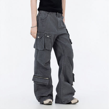 Men's Spring Multi-Pocket Tech Cargo Wide-Leg Pants
