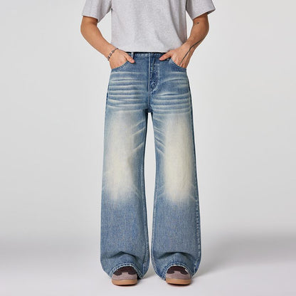 Men's Spring Gradient Cat Whisker Wide-Leg Denim Jeans