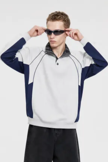 Men Fall Plaid Collar Snap Button Color Block Sweatshirt