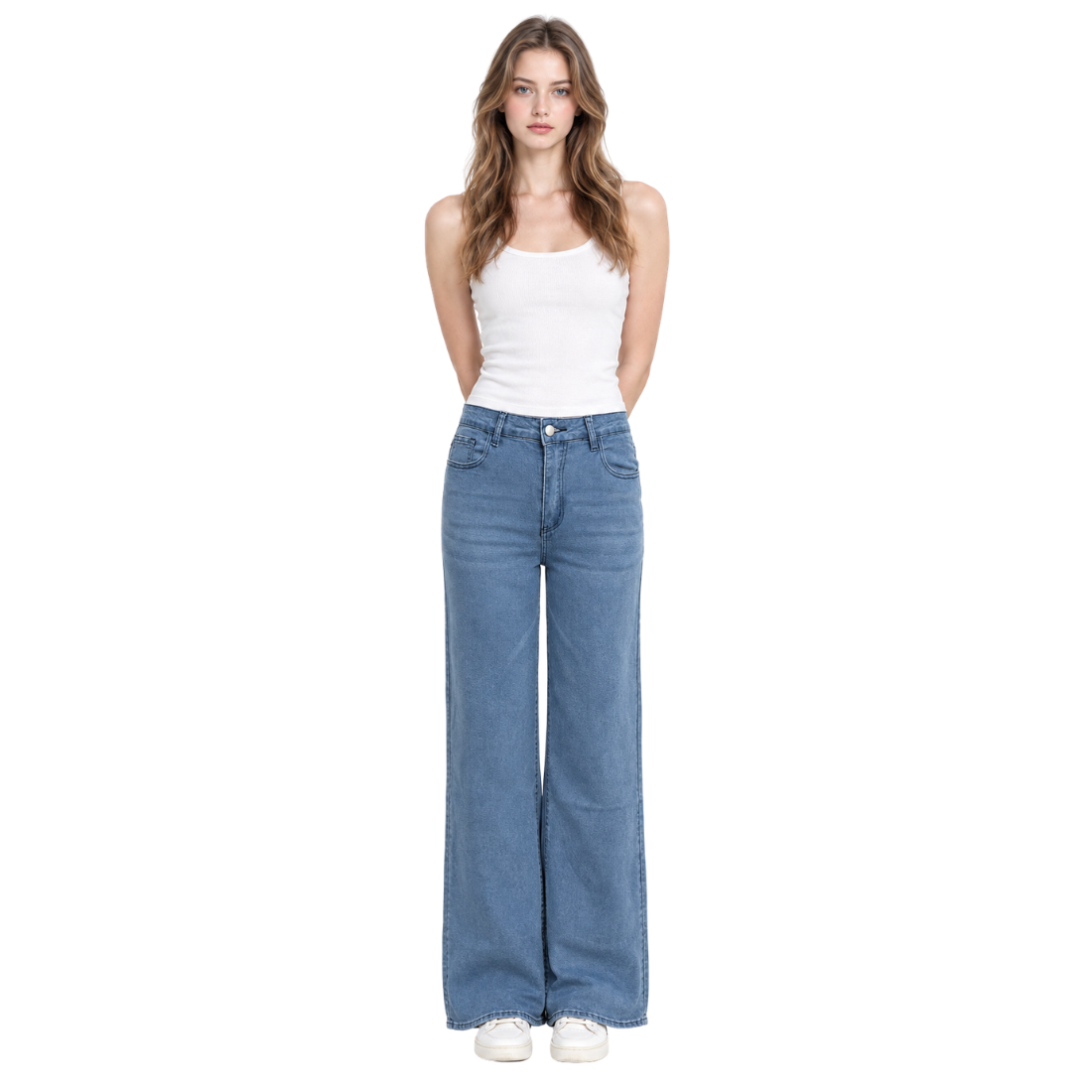 Women's High Waist Blue Stretch Wide Leg Jeans