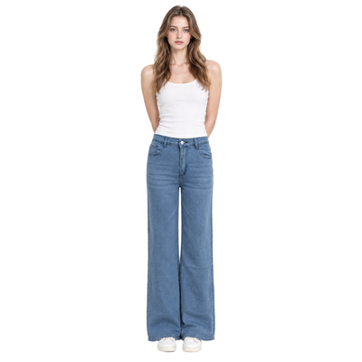 Women's High Waist Blue Stretch Wide Leg Jeans