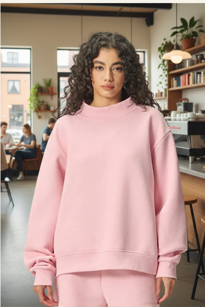 Women's Streetwear Stand-Collar Solid Mock Neck Sweatshirt
