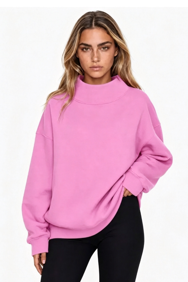 Women Fall Mock Neck Cutout Oversized Casual Sweatshirt