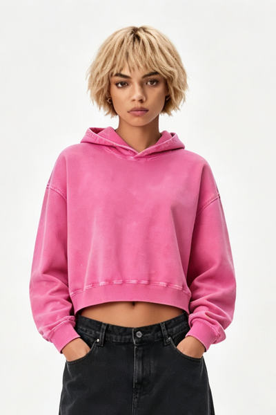 Women Fall 400G Heavyweight Cotton Cropped Hoodie