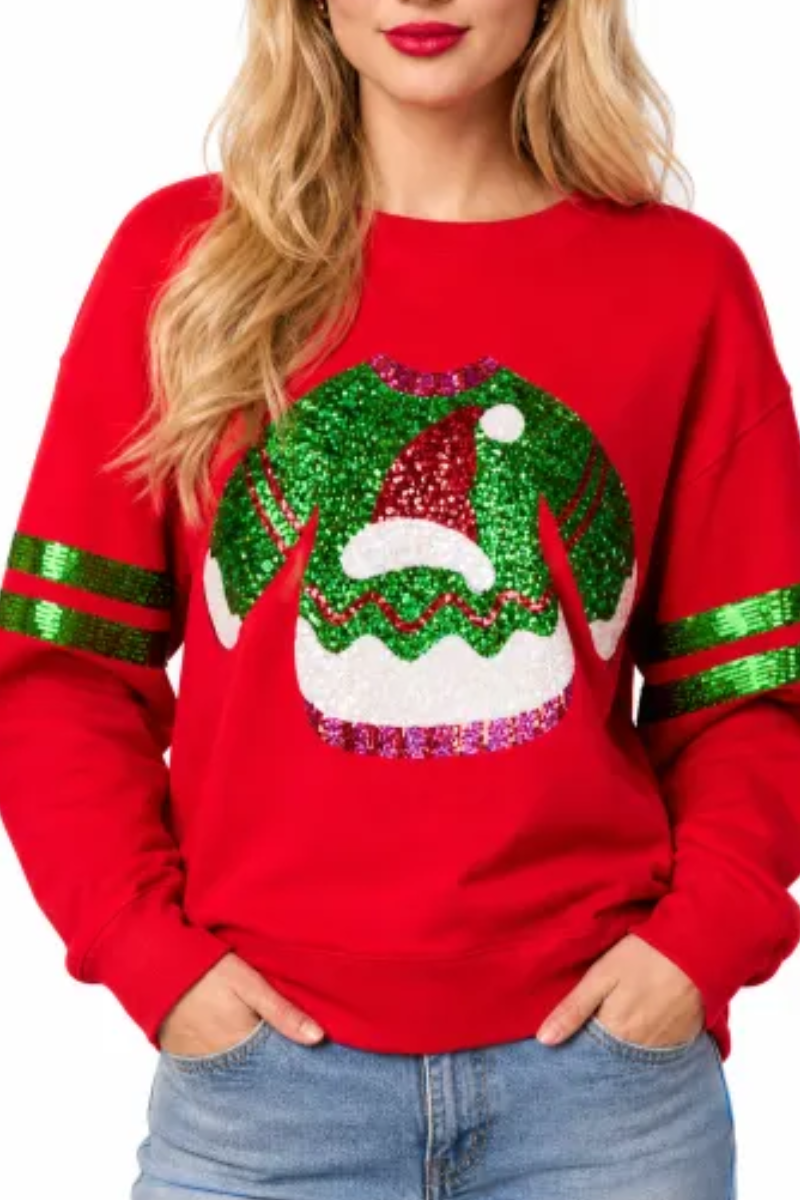 Women Fall Clothing Christmas Sequin Applique Sweatshirt