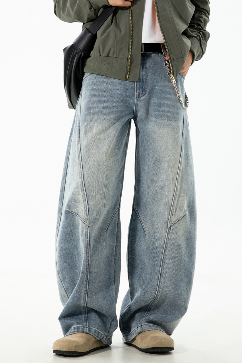Men's Fall Curved Washed Structural Retro Straight Jeans
