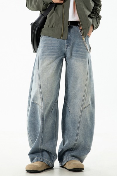 Men's Fall Curved Washed Structural Retro Straight Jeans