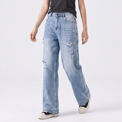 Women's High Waist Ripped Wide Leg Jeans
