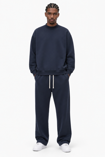 Men Fall Mock Neck Sweatshirt Wide Leg Pants Set