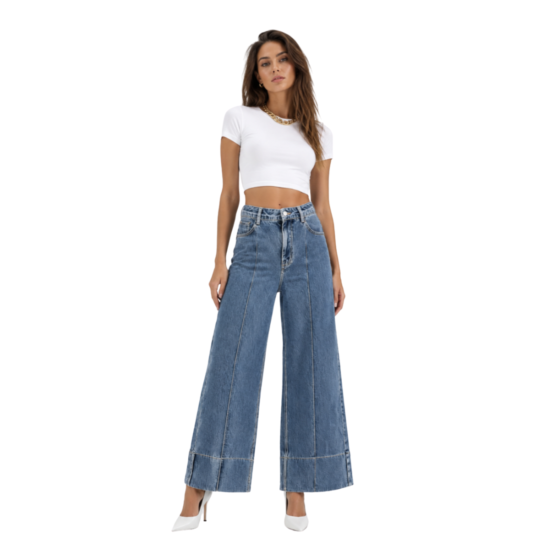 Women's High Waist Wide Leg Straight Stretch Jeans