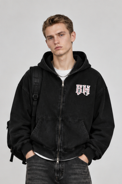 Men Fall Clothing Vintage Gothic Rhinestone Zip Up Hoodie