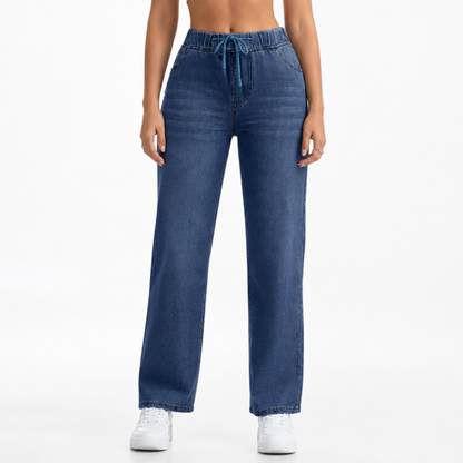 Women's High Waist Drawstring Wide Leg Jeans