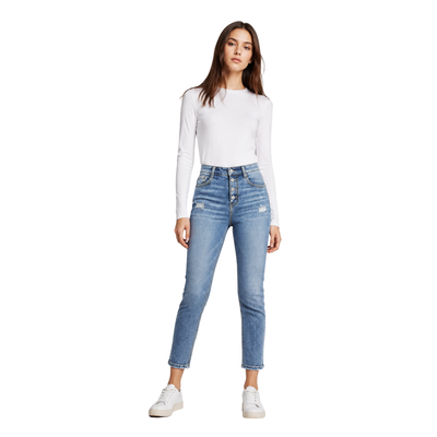Women's High Waist Button Stretch Skinny Jeans
