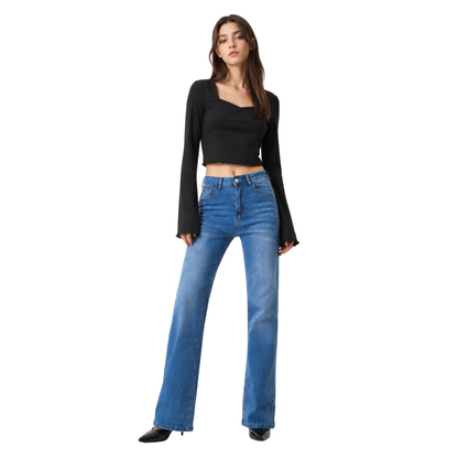 Women's blue stretch straight-leg jeans