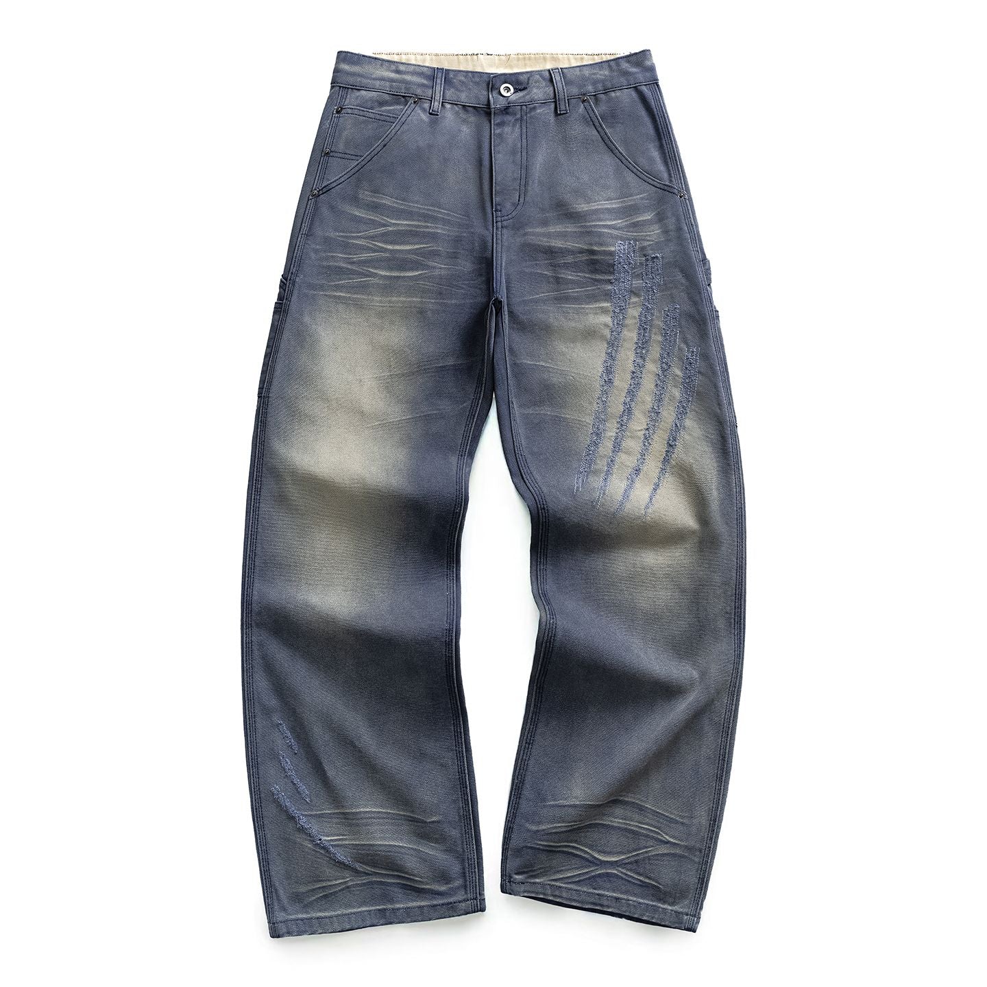 Men's Spring Blue Gray Gradient Cat Whisker Denim Jeans