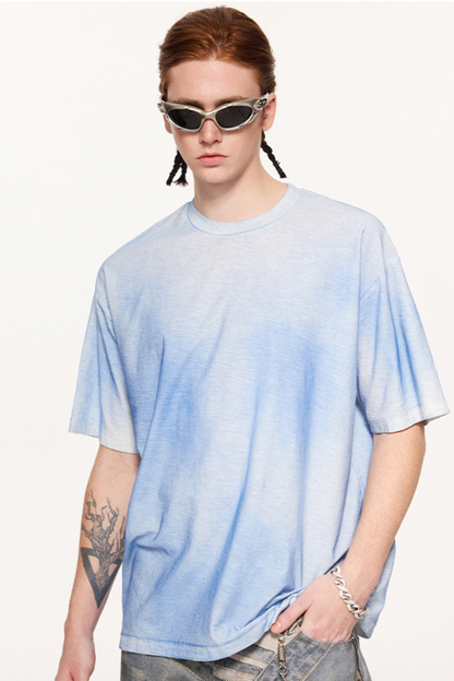 Men's Summer 160g Cotton Hand Painted Fade Loose Crew Tee