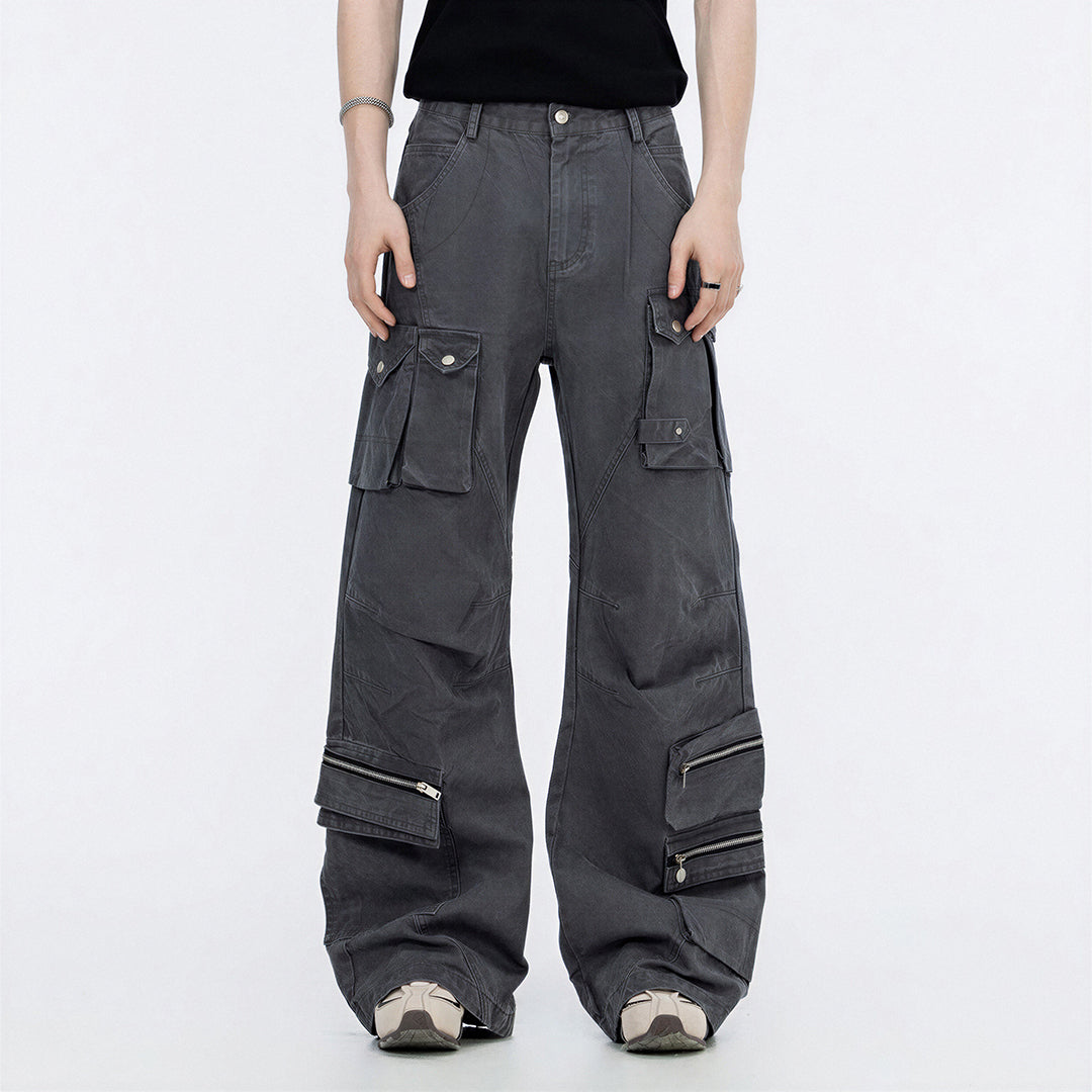 Men's Spring Multi-Pocket Tech Cargo Wide-Leg Pants