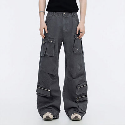 Men's Spring Multi-Pocket Tech Cargo Wide-Leg Pants