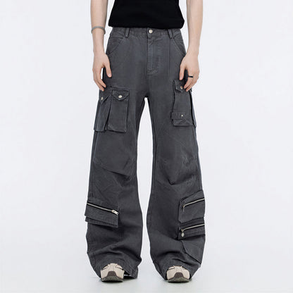 Men's Spring Multi-Pocket Tech Cargo Wide-Leg Pants