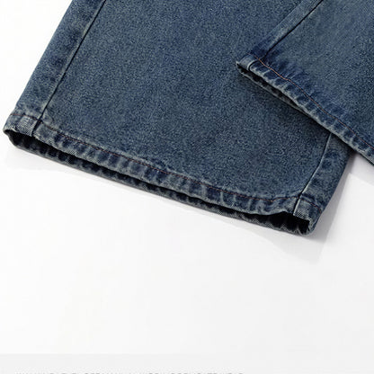 Men's Spring Vintage Blue Multi-Pocket Cargo Denim Jeans