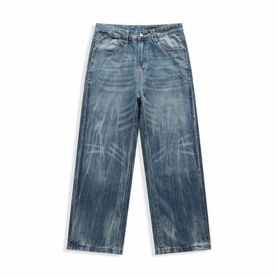 Men's Spring Vintage Whisker Baggy Wide Leg Denim Jeans