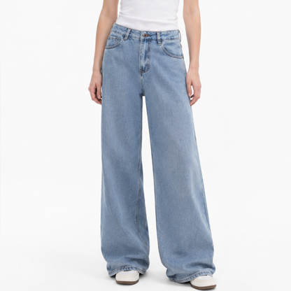 Women's 100% Cotton High Waist Wash Wide Leg Jeans