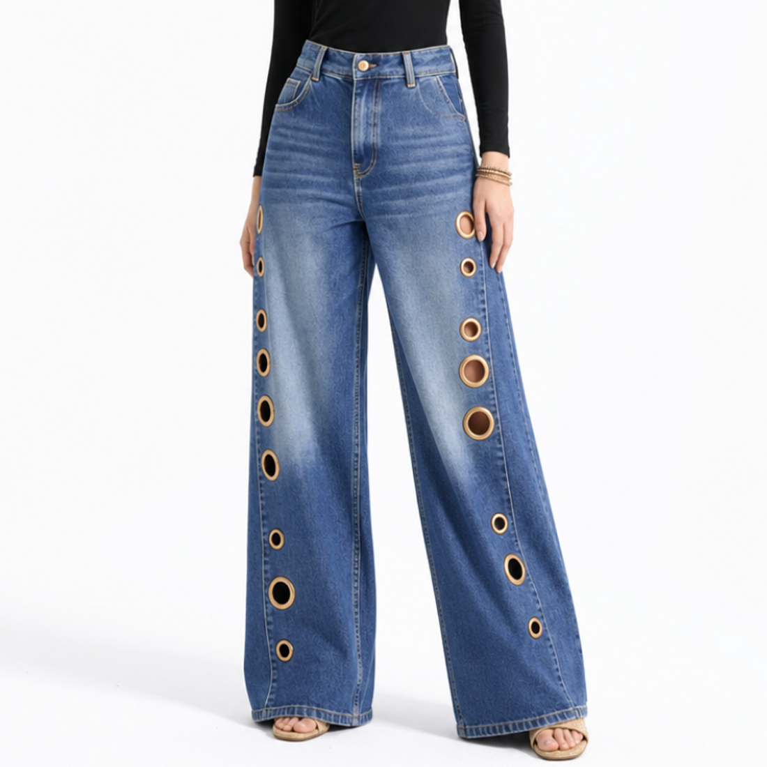 Women's High Waist Retro Non-Stretch Baggy Wide Leg Jeans