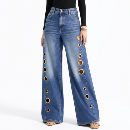 Women's High Waist Retro Non-Stretch Baggy Wide Leg Jeans