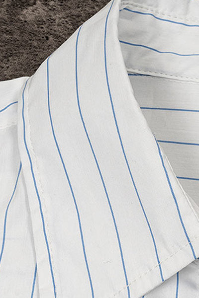 Men's Summer Cropped Vertical-Stripe Stretch Casual Shirt